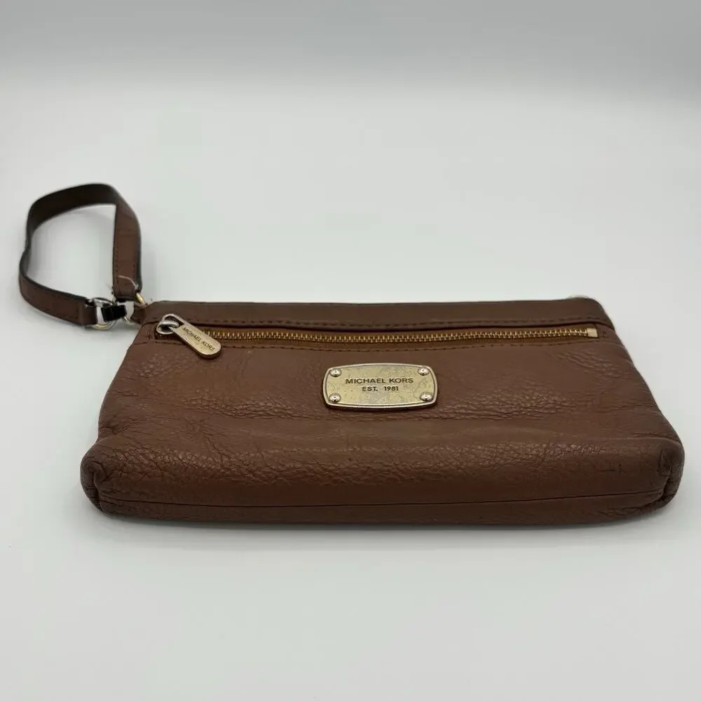 Michael Kors Jet Set Large Pebbled Leather Wristlet w/ Gold Tone Hardware